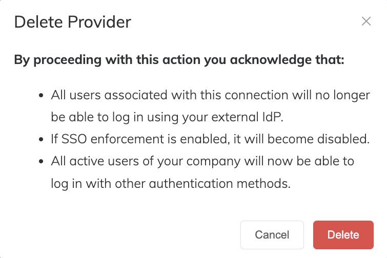 Delete SSO Identity Provider