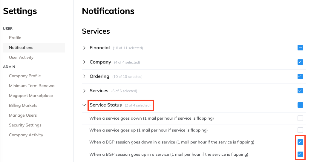Service Status Notification