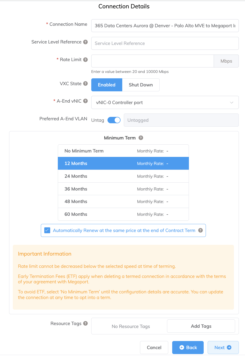 Megaport Internet connection details
