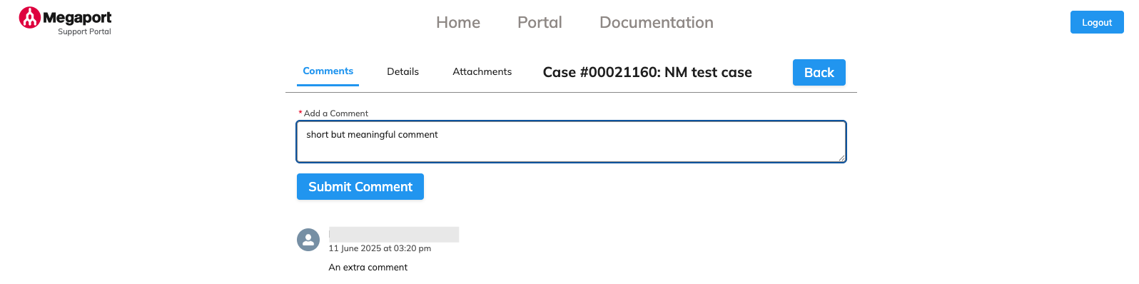 Support Portal comments page