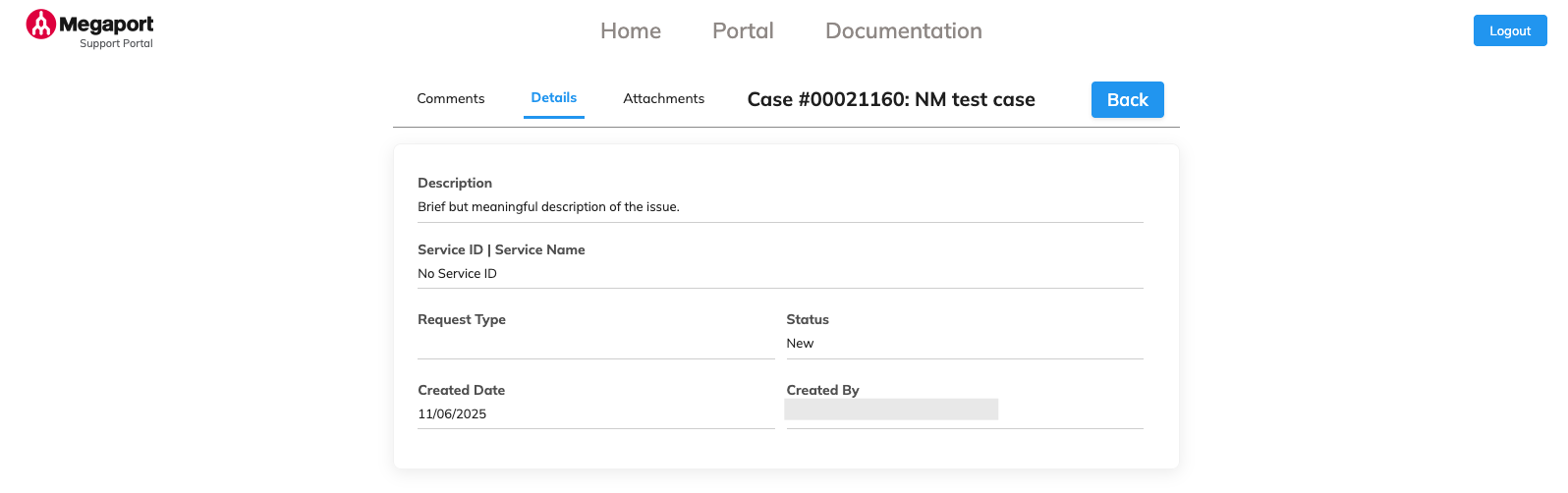 Support Portal details page