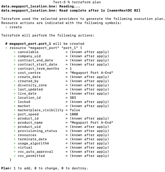 Sample output of terraform plan