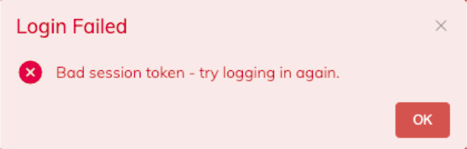 Login Failed - Bad Session Token